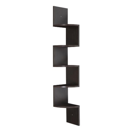 SEATSOLUTIONS 5 Tier Large Corner Wall Mount Shelf Dark Walnut 49.25 x 7.5 x 7.5 in. SE716041